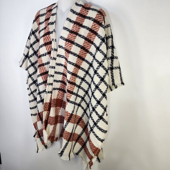 Lincoln Outfitters Women Poncho One Size Shawl Cape Plaid Scarf Finge Multicolor - Picture 4 of 13